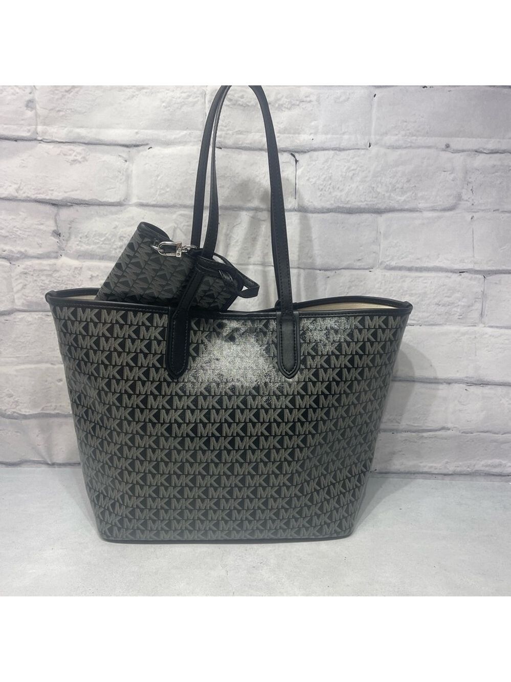 Michael Kors Eliza XL Tote + Pouch & Wallet Set MK Signature Logo Black - Picture 3 of 10